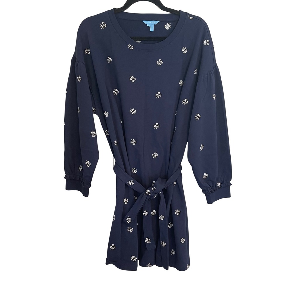 Draper James Navy Blue Floral Embroidered Cotton Sweatshirt Dress DRK0679 Large